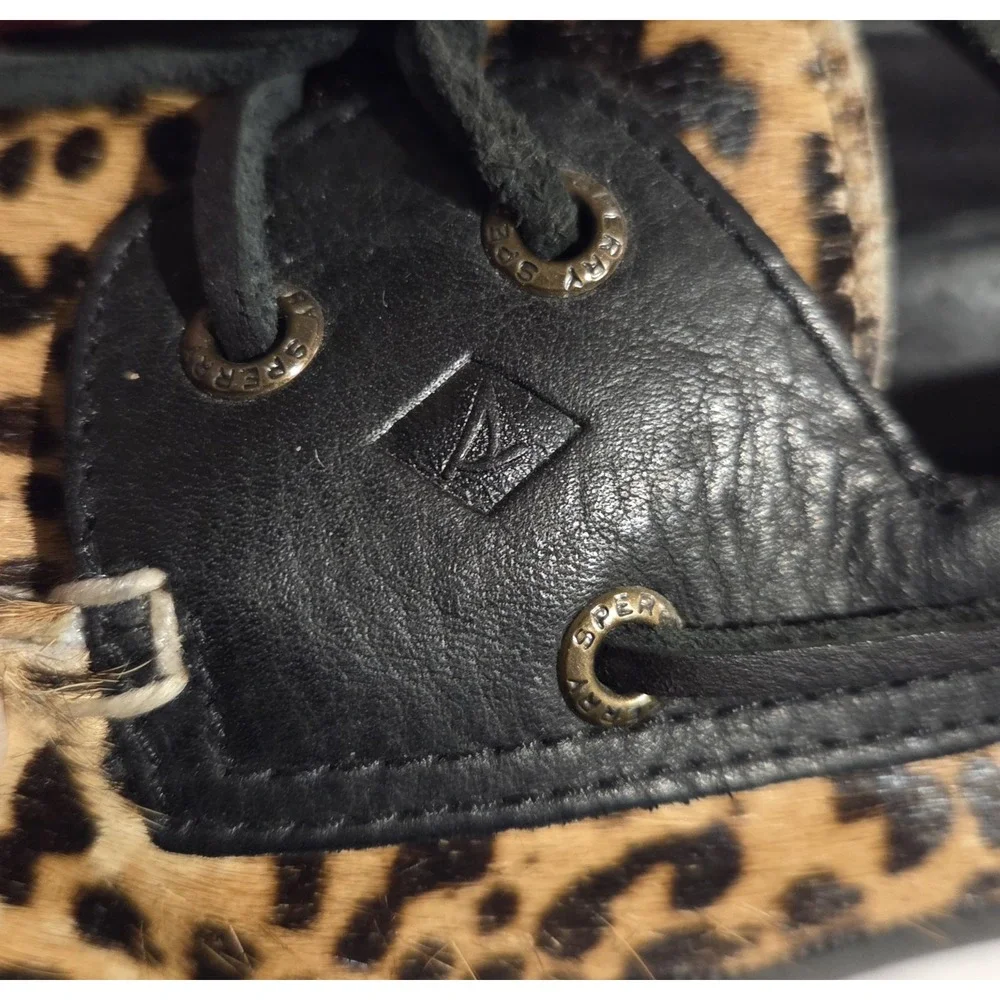 Sperry Boat Shoe‎ Genuine Calf Fur/Leather Leopard Non Marking Sole 8.5